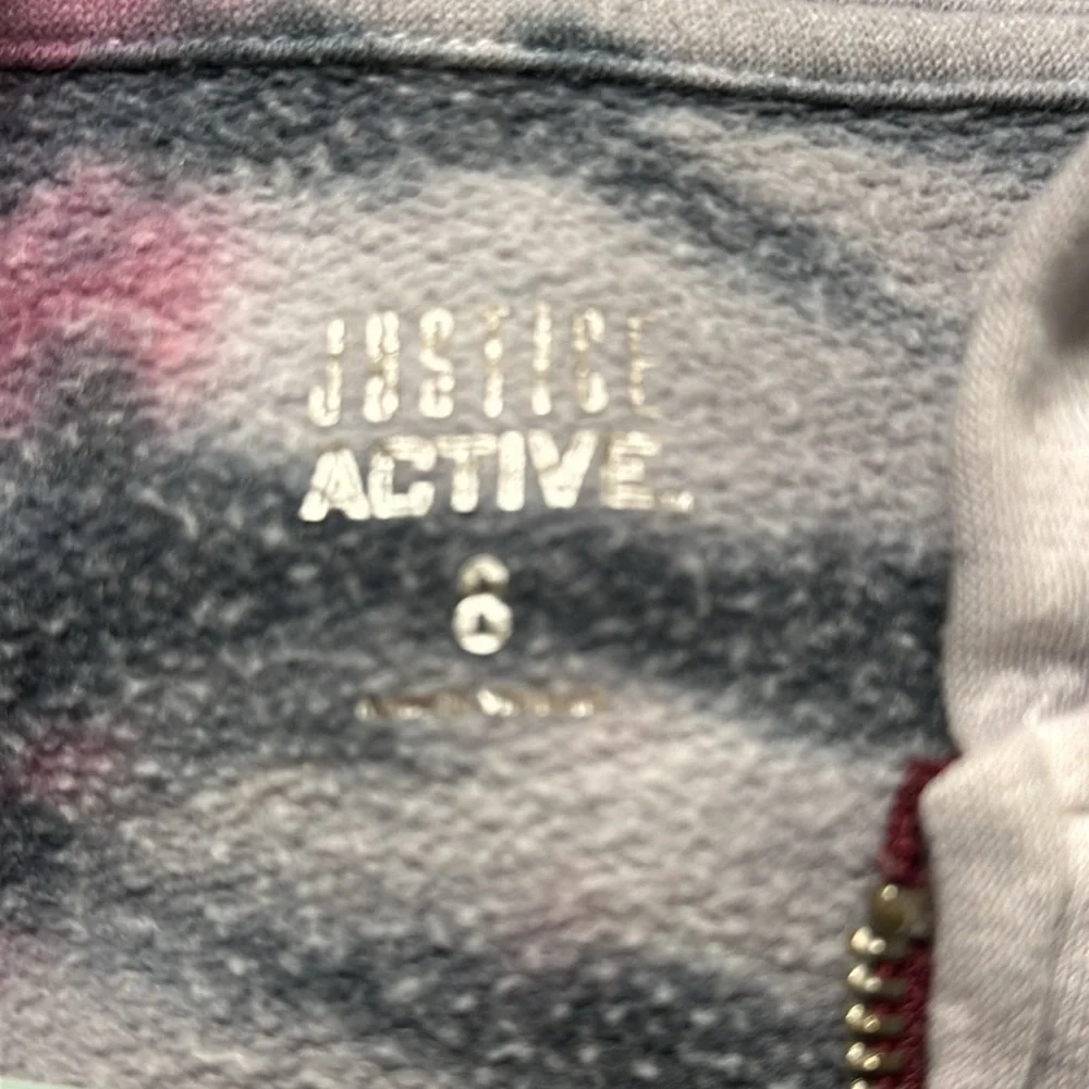 JUSTICE ACTIVE GIRLS PURPLE / PINK TIE DYE CROP ZIP FRONT HOODIE SIZE 8